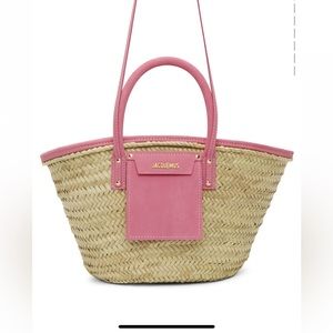 Jacquemus Pink Trim Straw Tote